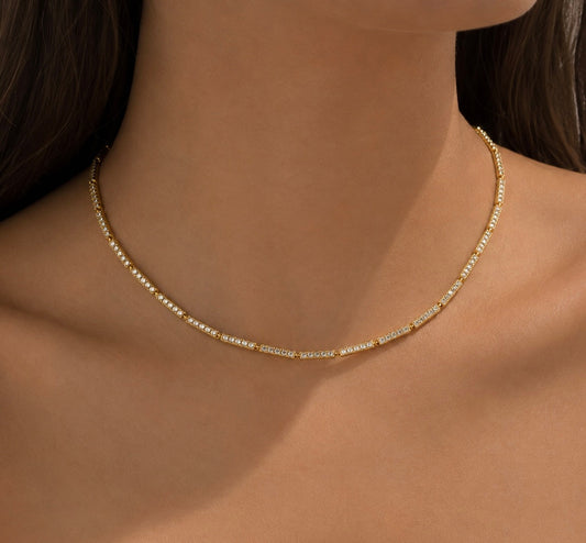 Κολιέ Alena choker με γεωμετρικό μοτίβο και ζιργκόν, επιχρυσωμένο 18Κ