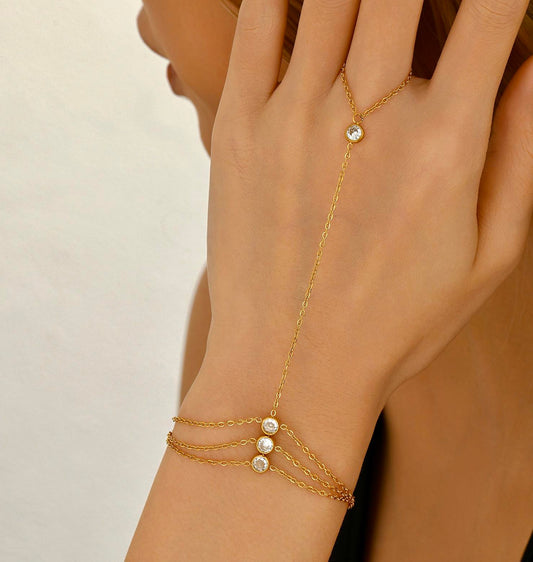Βραχιόλι Serena Hand Chain με αστέρι, επιχρυσωμένο 18Κ