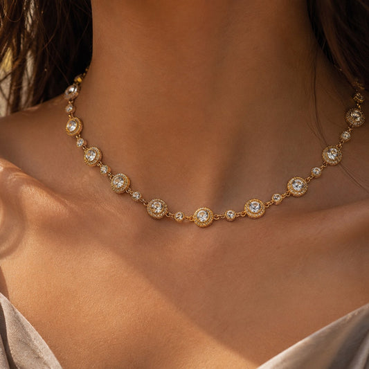Κολιέ Crystal choker με γεωμετρικό μοτίβο και ζιργκόν, επιχρυσωμένο 18Κ