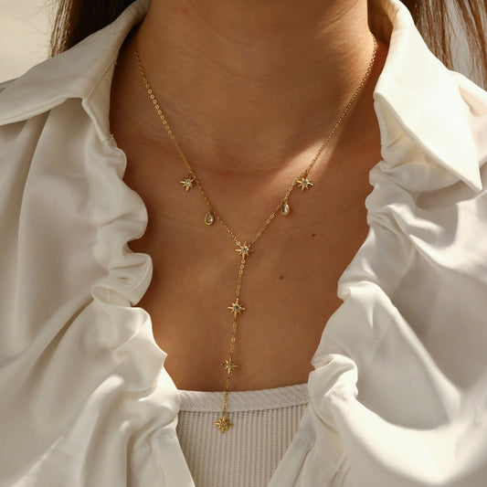 Κολιέ Aphrodite Chain με αστέρι, επιχρυσωμένο 18Κ με ζιργκόν